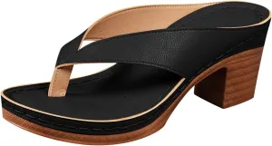 ZSpzx Women's Block Heels Sandals Slip On Clip Toe Flip Flops Chunky Backless Mules Recovery Orthopedic Sandal Summer Comfortable Cushion Footbed Casual Thongs for Walking Vacation Outdoor Indoor