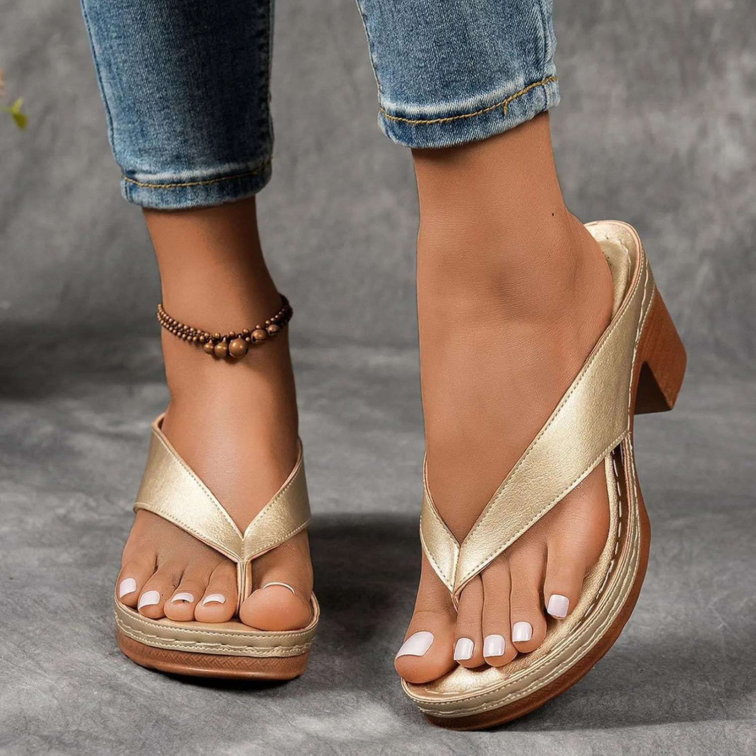 ZSpzx Women's Block Heels Sandals Slip On Clip Toe Flip Flops Chunky Backless Mules Recovery Orthopedic Sandal Summer Comfortable Cushion Footbed Casual Thongs for Walking Vacation Outdoor Indoor