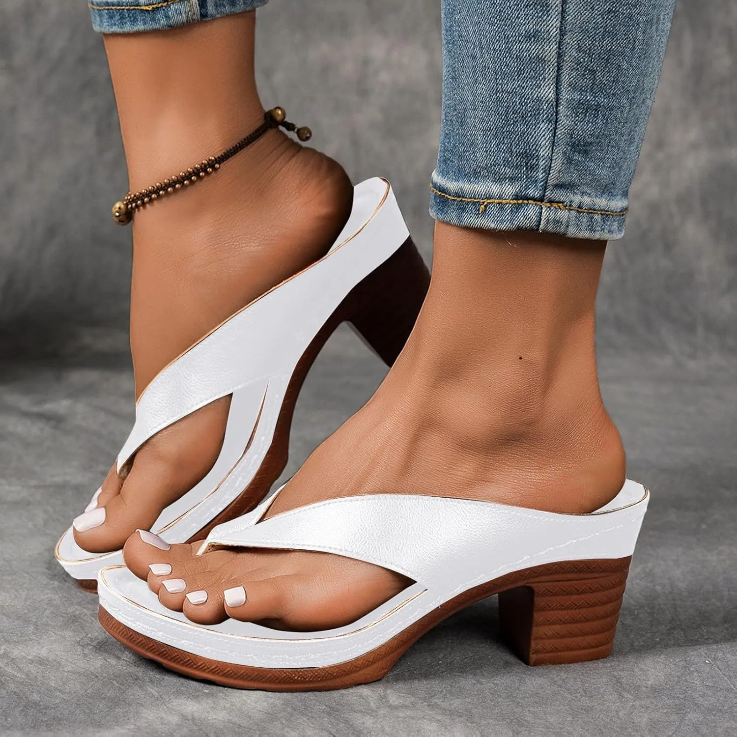 ZSpzx Women's Block Heels Sandals Slip On Clip Toe Flip Flops Chunky Backless Mules Recovery Orthopedic Sandal Summer Comfortable Cushion Footbed Casual Thongs for Walking Vacation Outdoor Indoor