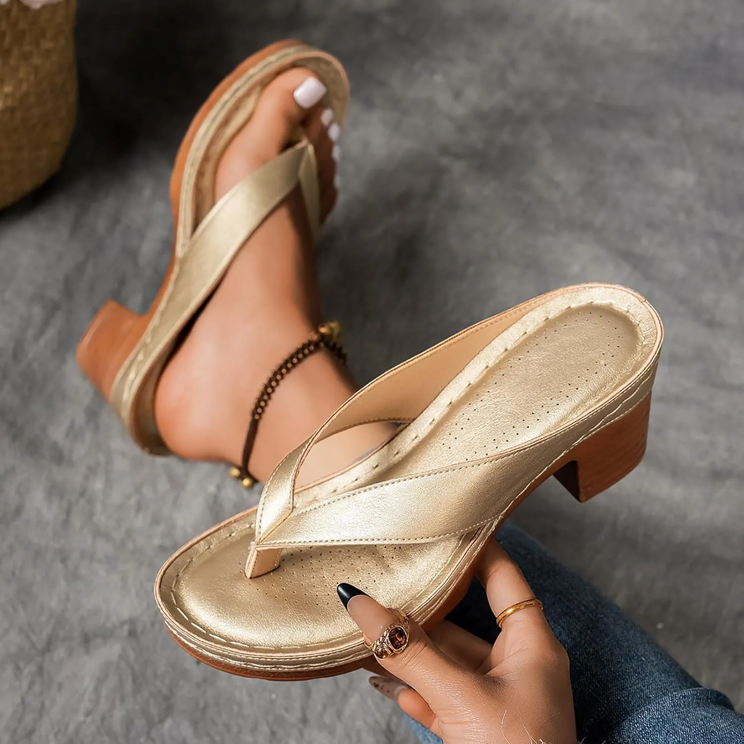 ZSpzx Women's Block Heels Sandals Slip On Clip Toe Flip Flops Chunky Backless Mules Recovery Orthopedic Sandal Summer Comfortable Cushion Footbed Casual Thongs for Walking Vacation Outdoor Indoor
