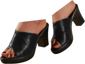 ZSpzx Women's Chunky Heels Sandals Slip On Peep Toe X-Strap Orthopedic Plantar Fasciitis Recovery Mules Ladies Low Heeled Cushion Footbed Casual Dressy Fashion Sandal for Daily Wear Outdoor Indoor