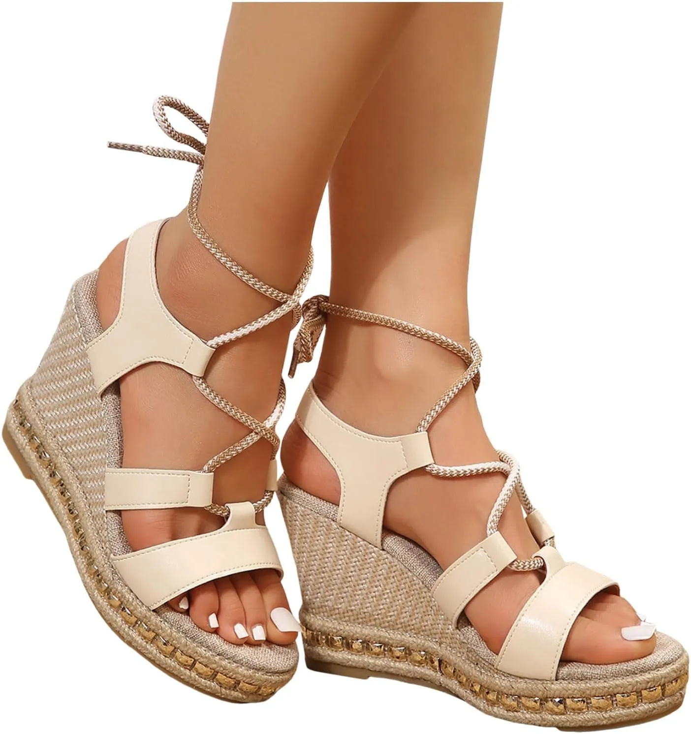 ZSpzx Women's Lace up Open Toe Wedges Sandals Strappy Slingback Platform Heels Sandal for Women 2025 Womens Shoes Tie Up Summer Slip on Dressy Comfortable Sexy Ankle Strap Crisscross Shoes