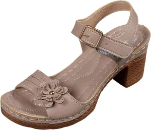 ZSpzx Women's Peep Toe Block Sandals Mid High Chunky T-strap Strappy Flower Sandal Dressy Slingback Backless Mules Shoes Ladies Comfortable walking Cushion Footbed Shoes for Daily Wear Outdoor Indoor