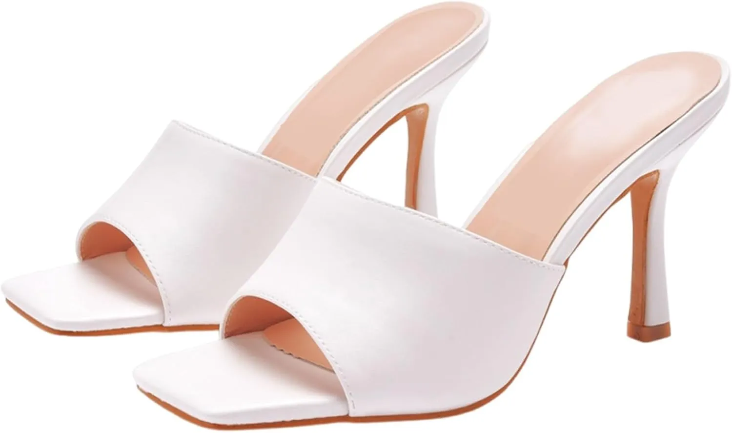ZSpzx Women's Stiletto Heels Sandals Square Toe Slip On Mules Comfortable Casual Dressy Pumps Sandal Kitten Heel Slingback Non Slip Wide Width Slippers for Daily Wear Wedding Party