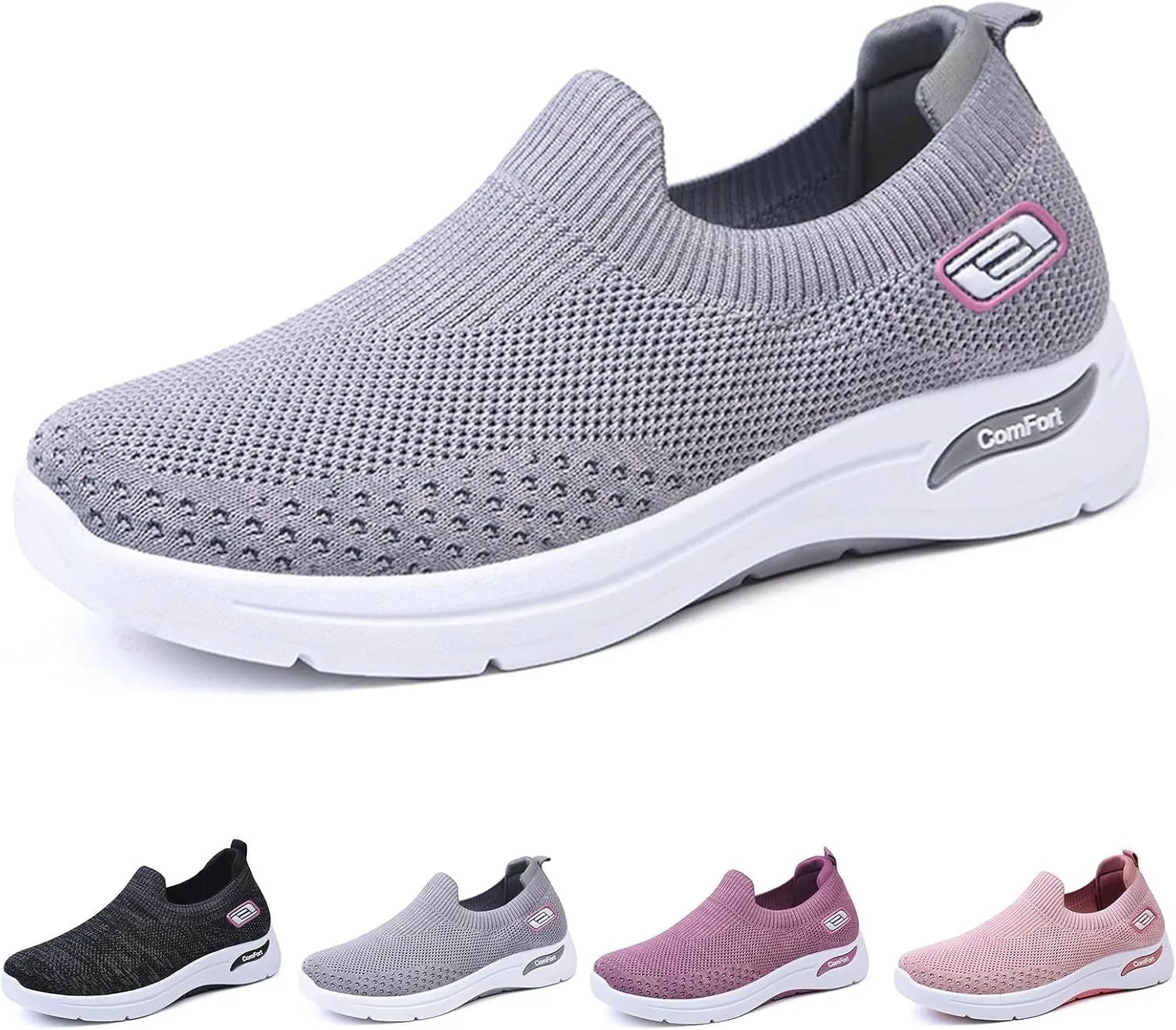 ZWRXW Orthopedic Sneakers for Women Summer Lightweight Casual Slip On Walking Shoes with Arch Support Breathable Soft Woven Shoe Non-Slip Mesh Up Footwear