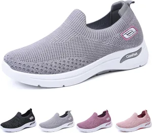 ZWRXW Orthopedic Sneakers for Women Summer Lightweight Casual Slip On Walking Shoes with Arch Support Breathable Soft Woven Shoe Non-Slip Mesh Up Footwear